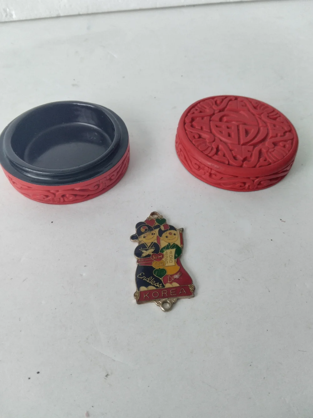 Vintage Korea 1988 Olympics Charm with Red Lacquer Box